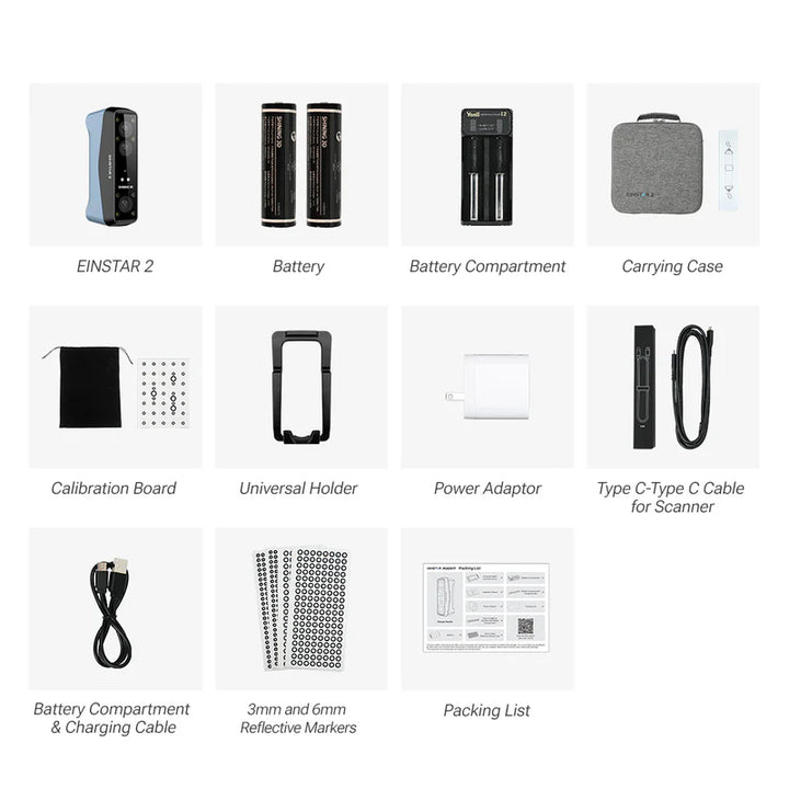 EINSTAR 3D скенер в светлосиньо, комплект: калъф, батерии, зарядно, маркери и кабели