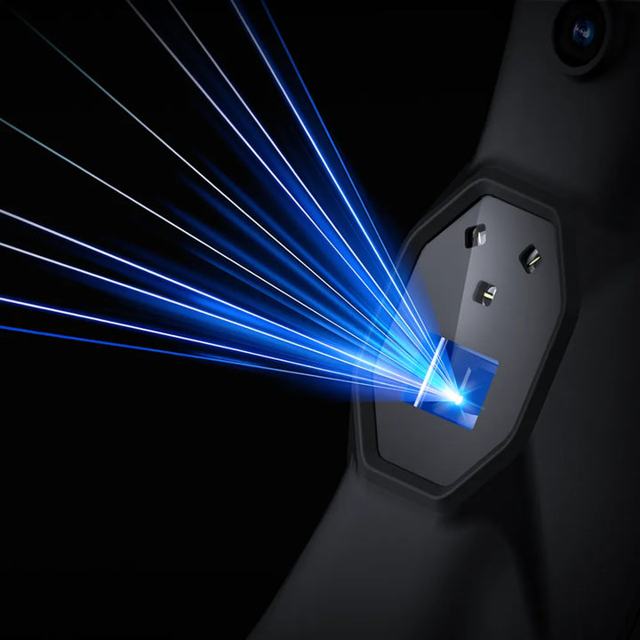 Revopoint MetroX 3D скенер, прозорец на синия лазер, висок контраст върху лъскави повърхности.
