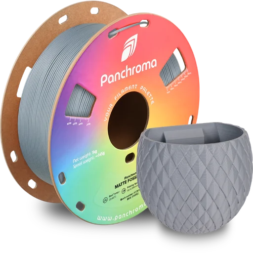 Филамент за 3D принтиране Panchroma PLA Matte Fossil Grey в стилен матово сив цвят, подходящ за елегантни и изчистени дизайни.
