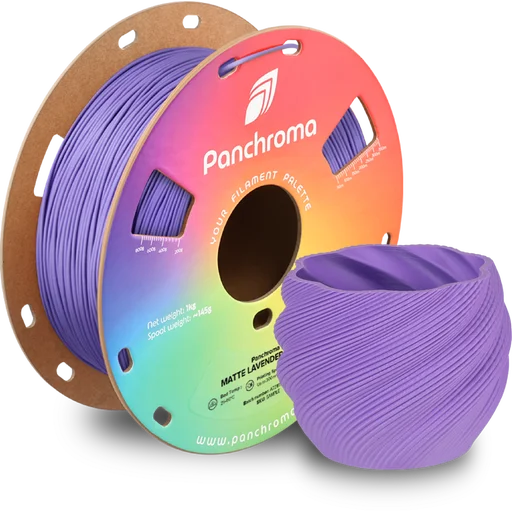 Филамент за 3D принтиране Panchroma PLA Matte Lavender Purple в красив лавандулов нюанс, подходящ за уникални творчески изделия.
