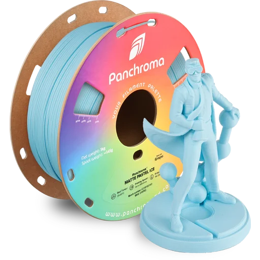 Филамент за 3D принтер Panchroma PLA Matte Pastel Ice в пастелно син цвят, идеален за изработка на фини и деликатни модели.
